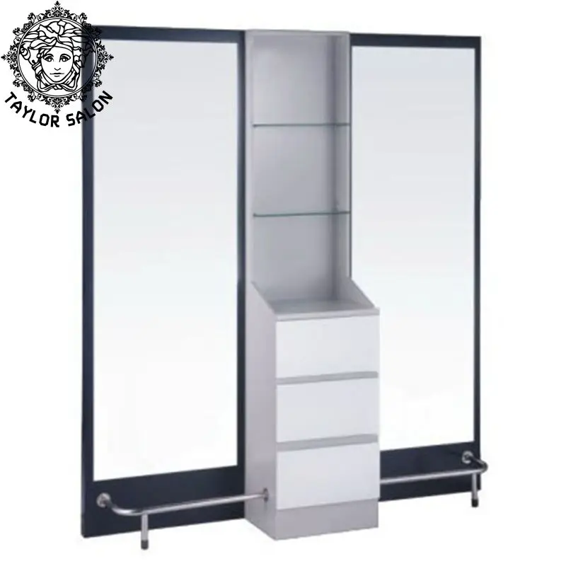 Hairdressing salon furniture double styling mirrors stations barber mirror station with drawers