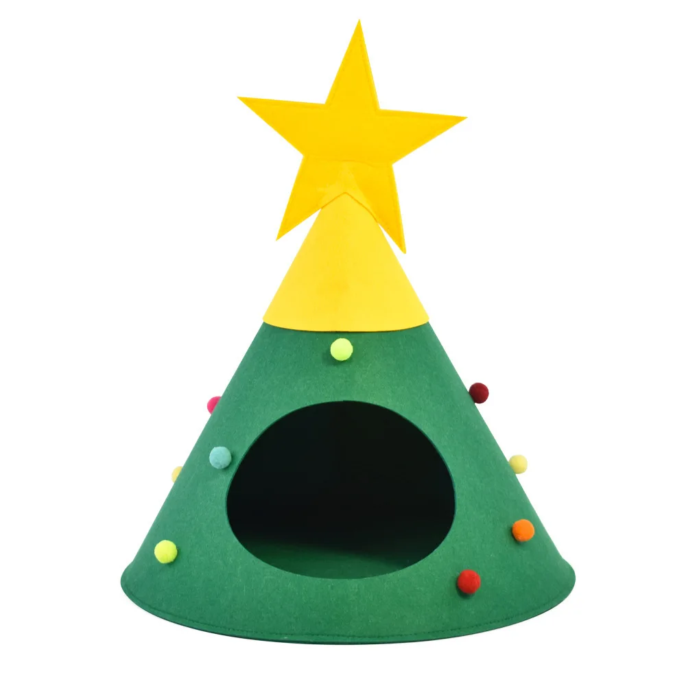 Wholesale custom Felt Christmas Tree Cat Cave Bed Kitten Cozy Tent House for Indoor Cats