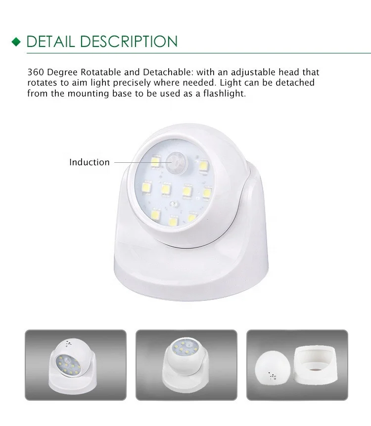 Hot Sale Adjustable Angle Battery Powered Motion Sensor Light 9 LED Motion Detecting Light For House Walls Garage Yard Porch