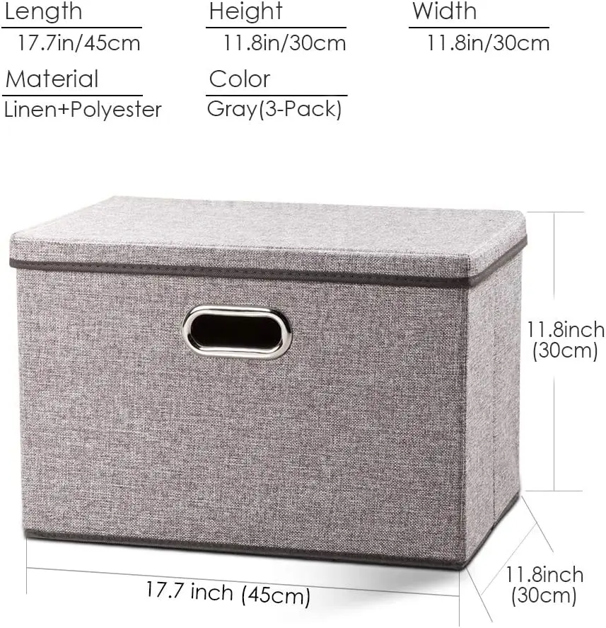 Collapsible Linen Fabric Storage Bins with Cover for Wardrobe Clothes Organizer Home Storage Organization