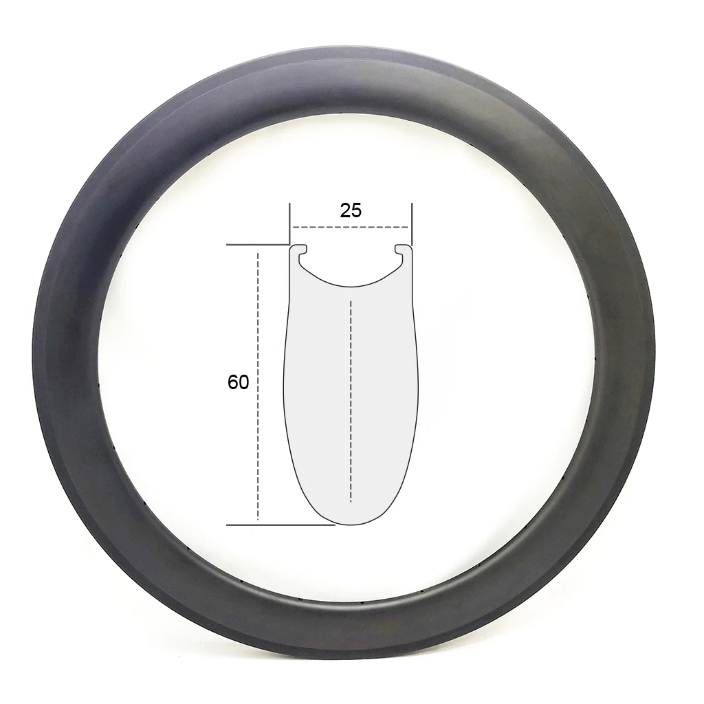 TRU60C 700C 60mm Deep 25mm Wide U shape Clincher Carbon Road Bicycle Wheel Rims