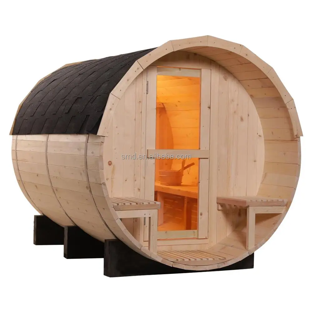 Outdoor Cedar Wooden Barrel Sauna And Steam Combined Room For Famly