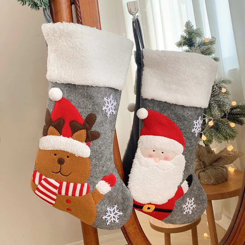 CR-B006G Knit Santa Luxurious Christmas Stocking Decoration Hot Sale Children Holiday Gift Christmas Sock Bag