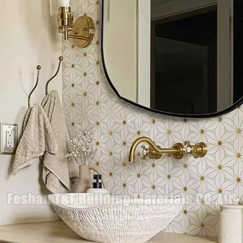 Natural Marble Stone Waterjet Flower Mosaic Personalised Background Wall Balcony Washroom Tiles