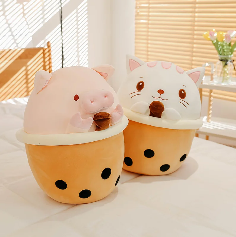 Bubble Tea Pig Cat Plush Toy Soft Cute Dog Children Gift Rag Doll Multi-size Creative Throw Pillows Popular Fashion Plush Toys