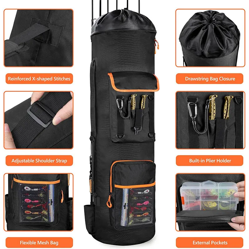 Hot selling High Quality Capacity Large Manufacture Outdoor Multi-Function Ocean Portable Fly Travel Camping Large Fish Rod Bag