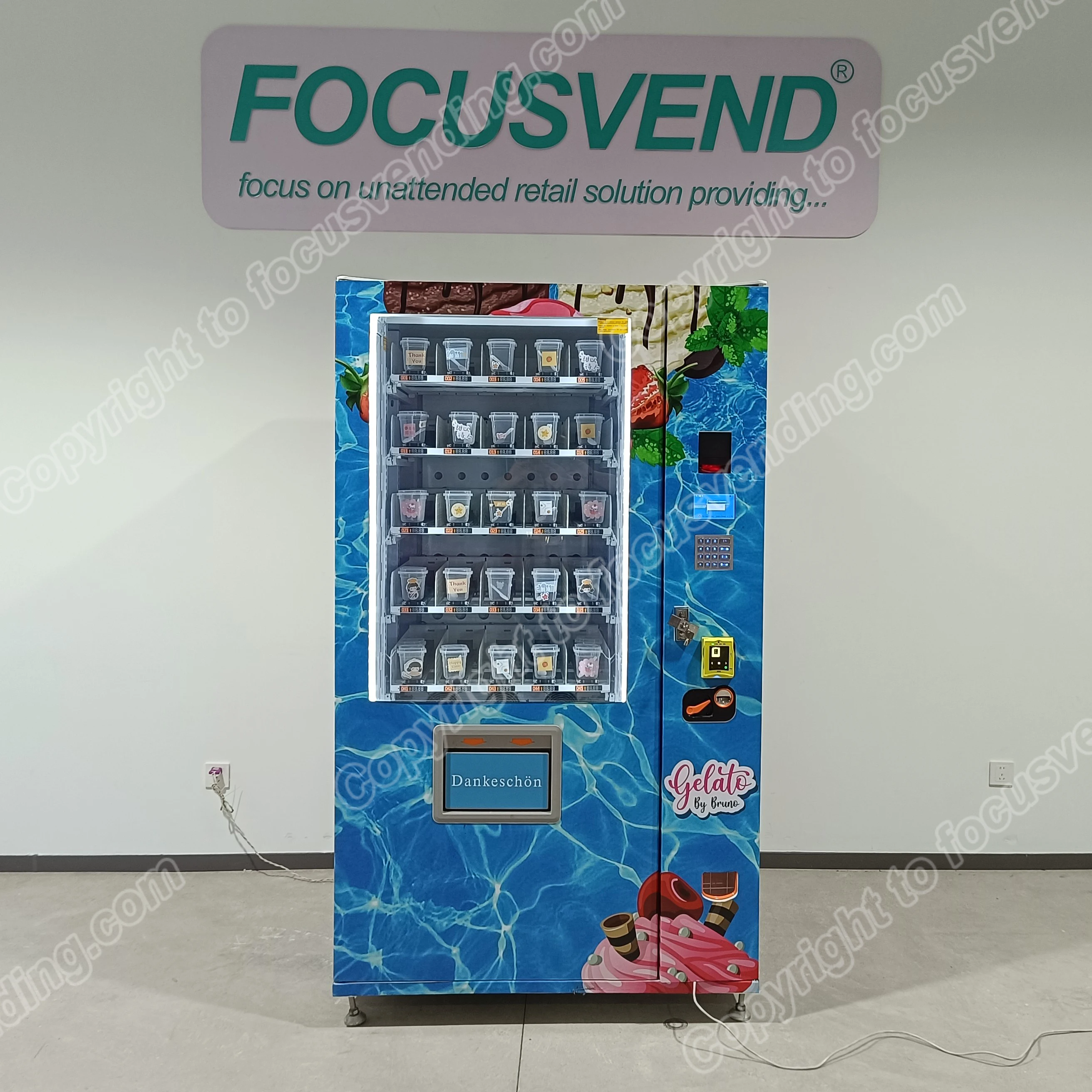 Focusvend индивидуальный круглосуточный умный полностью автоматический аппарат для приготовления мороженого с сенсорным экраном и мягким мороженым торговый автомат