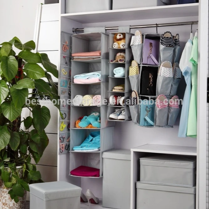 Fabric folding hanging storage bag  closet clothes organizers