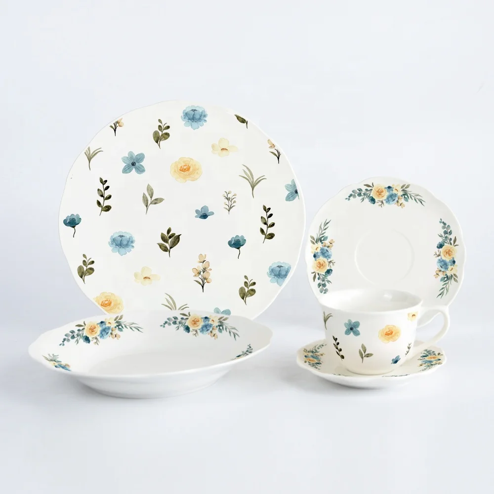 Personalized gift use unique flower design dinner set for gift 20pcs porcelain tableware with decal printing