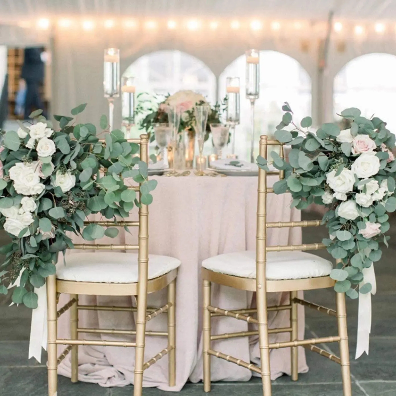 Artificial Eucalyptus Garland with White Roses - Flower Garland - Great for Wedding Backdrop Wall Kitchen Wedding Dinner Decor