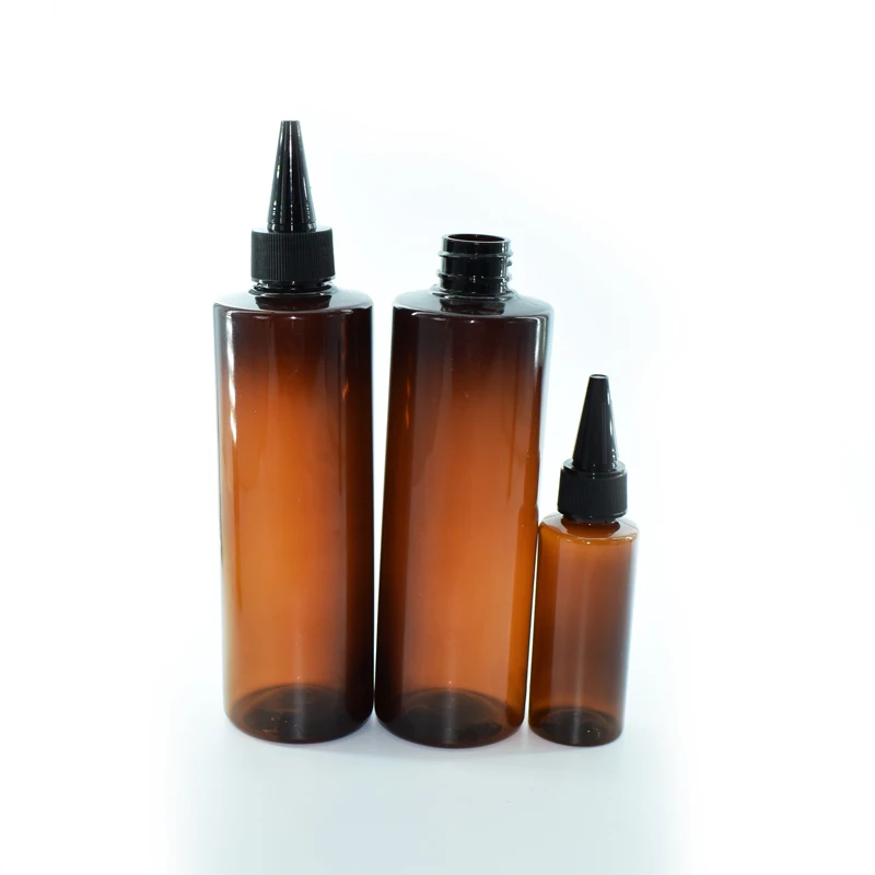 Cosmetic Bulked Recycling Flat shoulder PET 30ml 50ml 60ml 100ml 200ml Brown Empty Blacked Amber Plastic Oil Bottle for Hair Oil