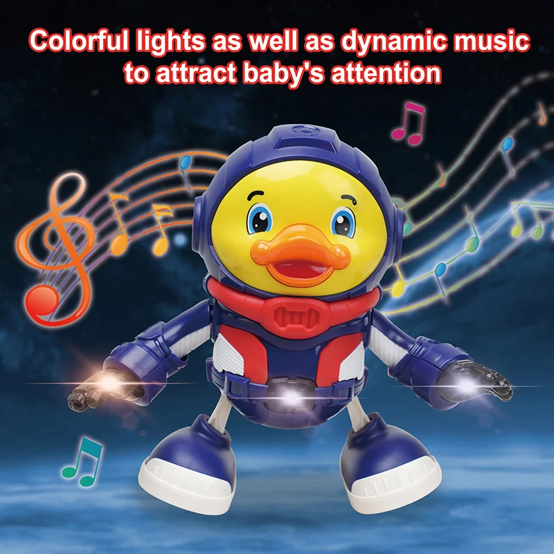 Battery Operated Electric Space Blue Yellow Dancing Duck Musical Toys for Kids