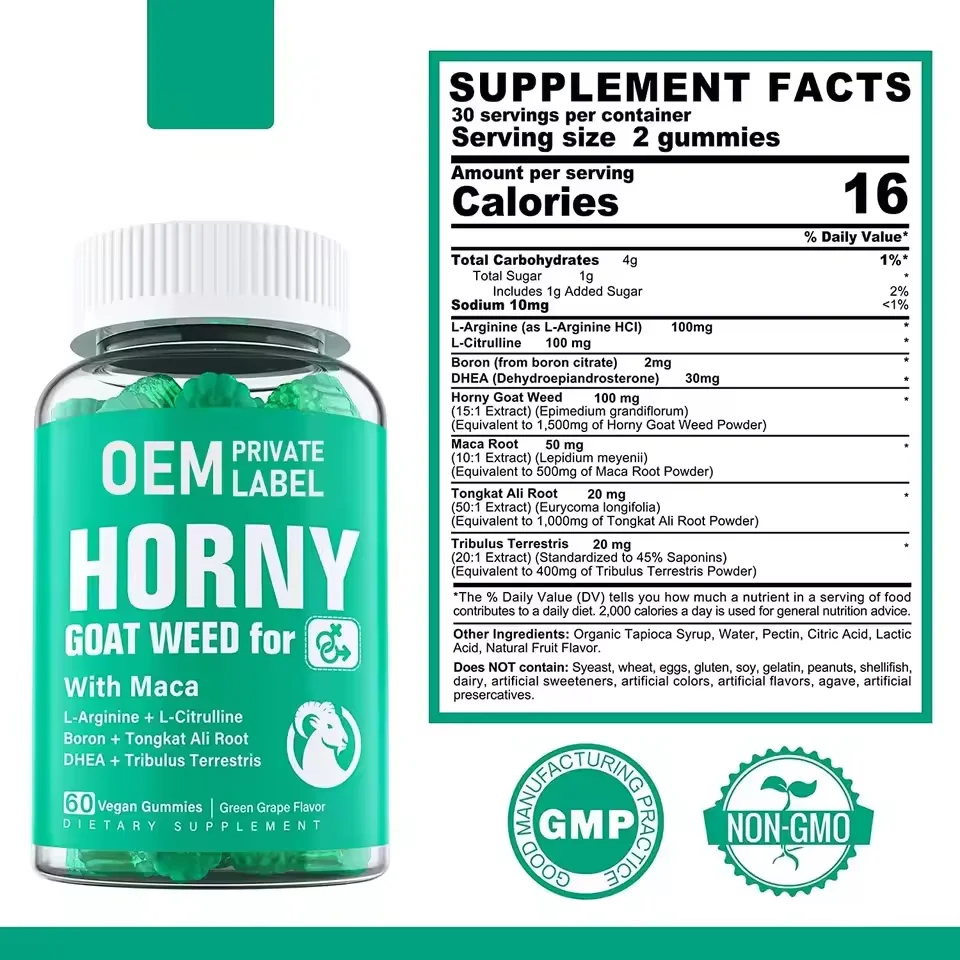 OEM Horny Goat Weed Gummies Males & Women Supplements Maca Root Gummies for Energy Booster