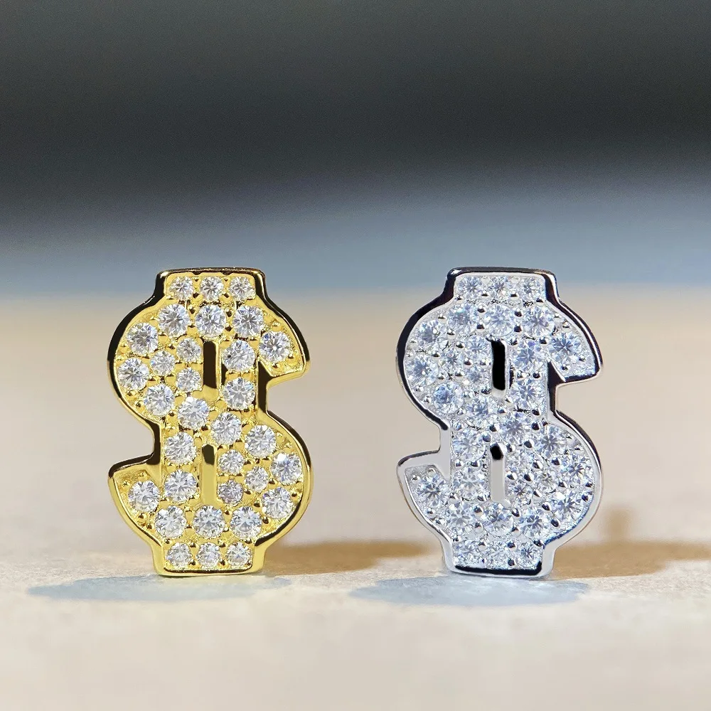 Amazon 2024 new US dollar stud earrings S925 silver hip-hop jewelry D color moissanous earrings unisex