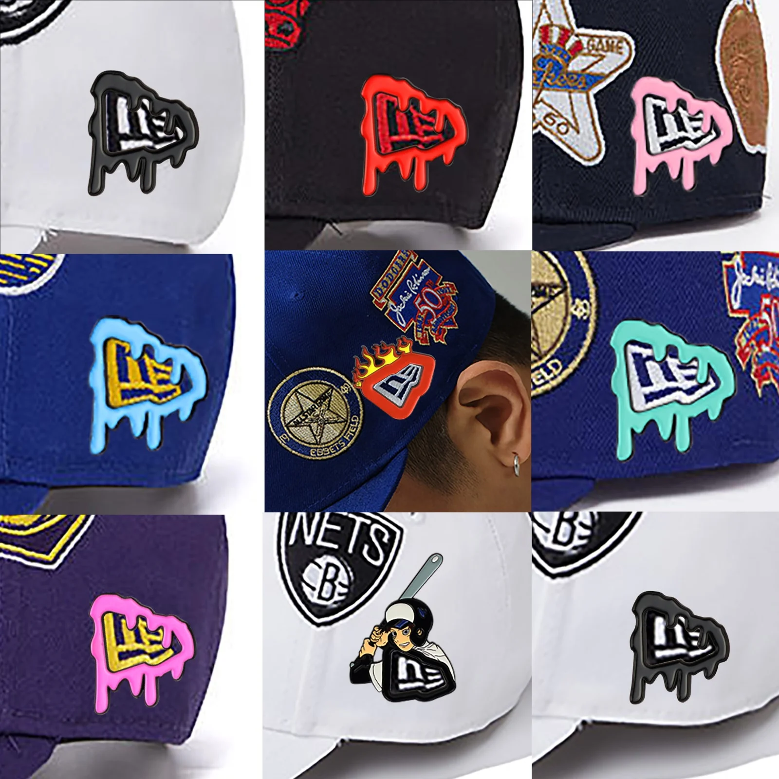 Wholesale new era hat pins Custom Logo Fitted Baseball Club Emblem Soft Enamel Badge brim pins hat clips Lapel Pins