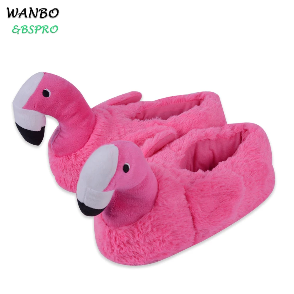 
BSPRO #CHPS0305 pink flamingo customized plush animal type slipper indoor use 