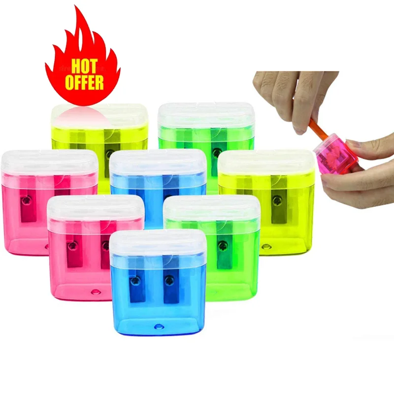 Wholesale custom durable cosmetic double 2 holes plastic manual kids pencil sharpener for school office in bulk
