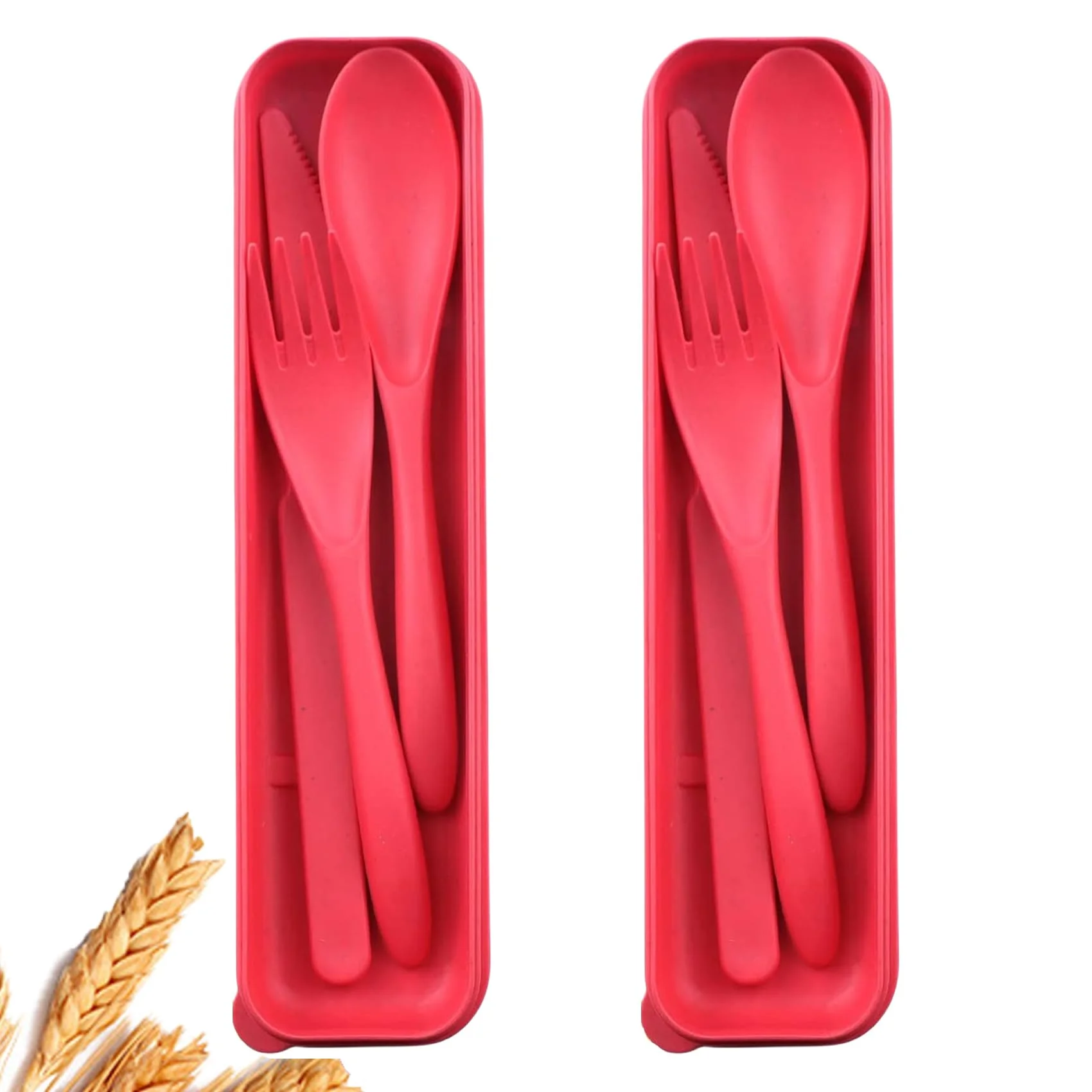 GEMEI Wheat Straw Portable Cutlery Set Chopsticks Knives Fork and Spoon Camping Flatware Sets for Daily Use or Outdoor