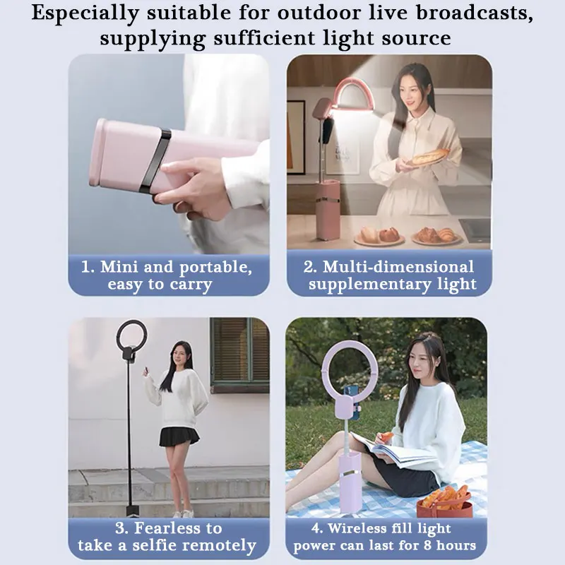 Portable Outdoor Integrated Free Charging Camera Selfie Studio Fill Lamp Foldable Dimming Tripod Stand LED Ring Light