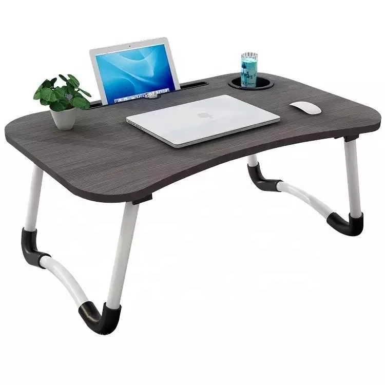
Foldable Laptop Notebook Stand desk on bed with cup holder wooden desk 