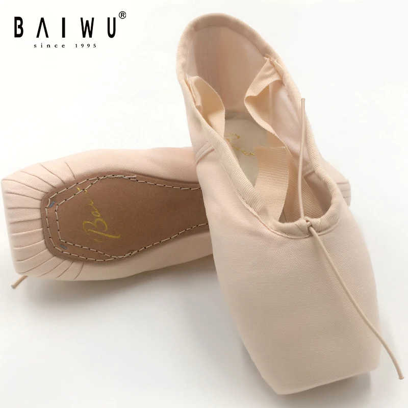 116131008 Baiwu Synthetic Leather Full Sole Cotton Soft Pink Training Performance Dance Shoe For Women Girls Pointe Ballet Shoes