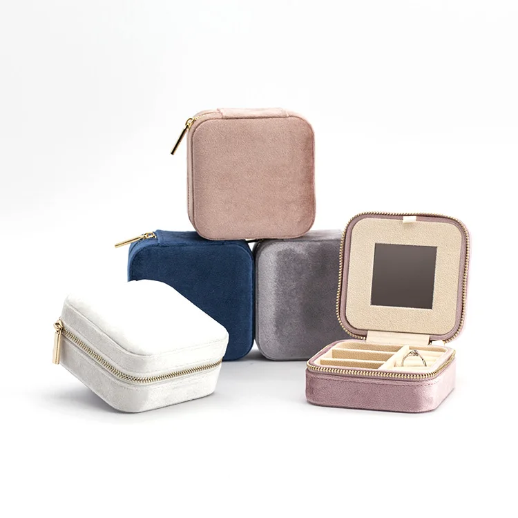 Custom Small Velvet Travel Jewelry Box in Vegan Leather Portable Luxury Jewelry Case for Bridesmaids