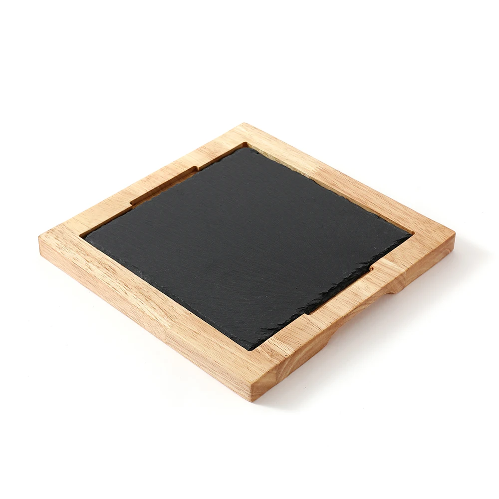 Easily Clean Simple Design Rubber wood Cheese Board with Slate Board Slate Labels Chalk Steak plate kitchenware Pizza black tray