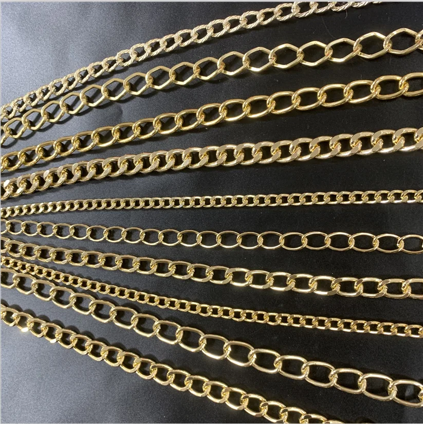 wholesale factory metal aluminium chain shine gold chain for bag,shoe,garment