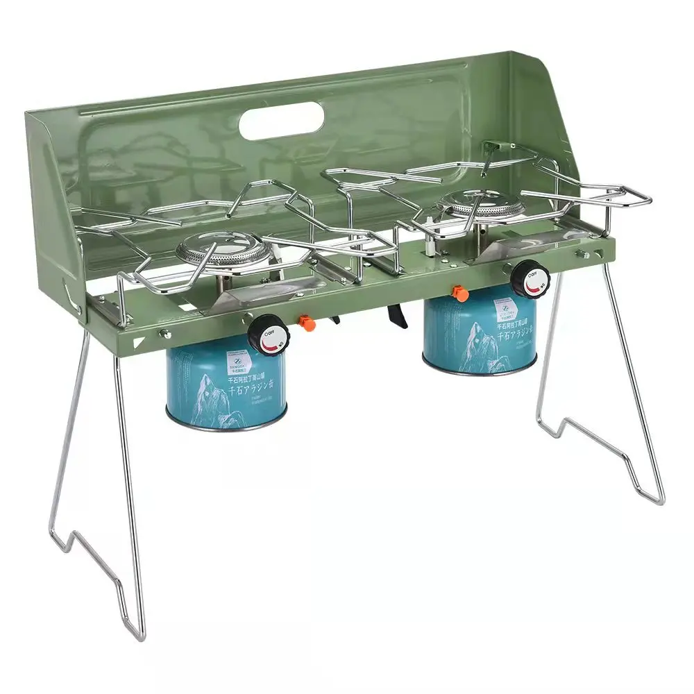 Camping Outdoor Portable Stainless Steel Stove Cooking Device Strong Power Two Burner Stove Foldable Barbecue