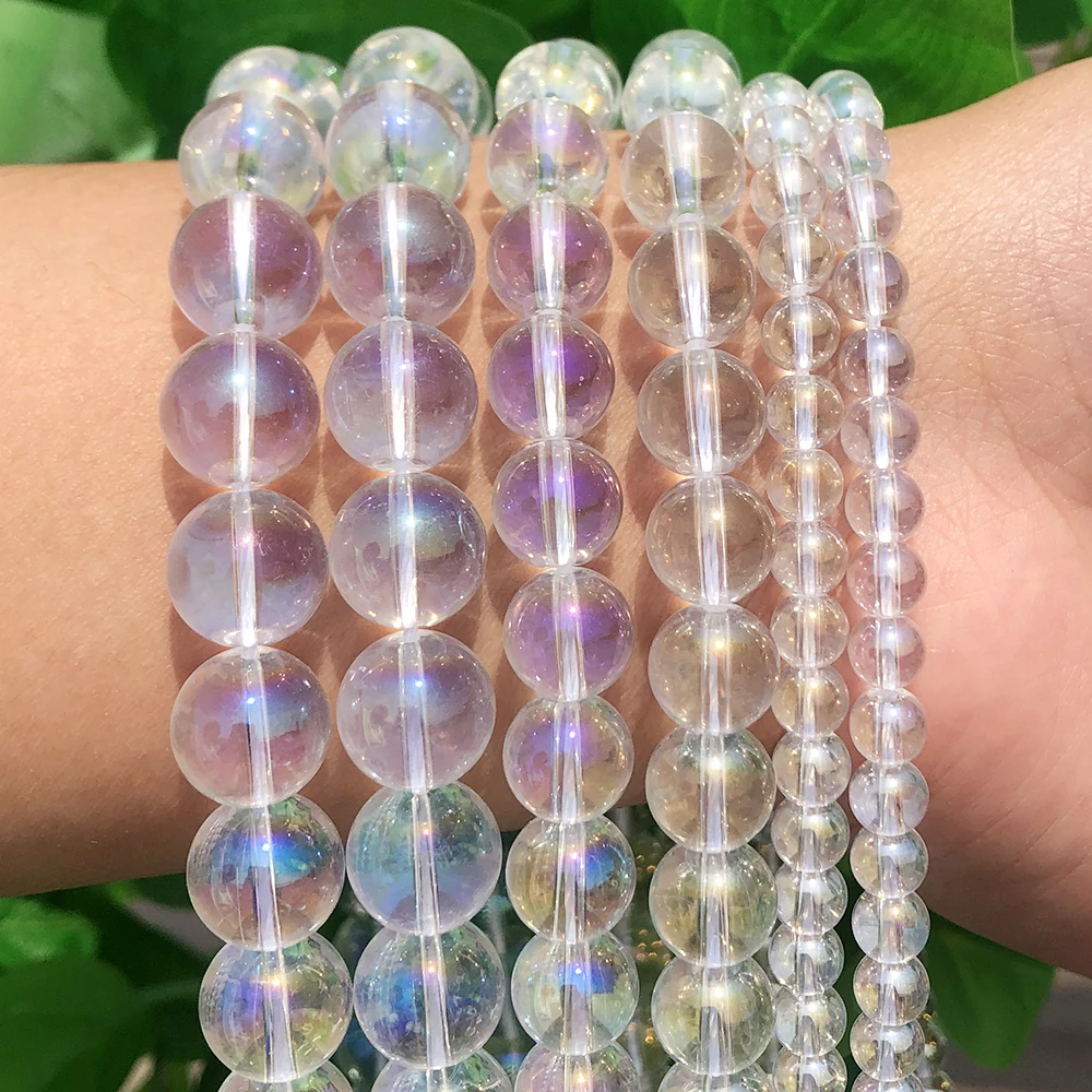 Wholesale Round 6/8/10/12MM  AB Color Transparent Electroplated Glass Beads For Jewelry Making DIY
