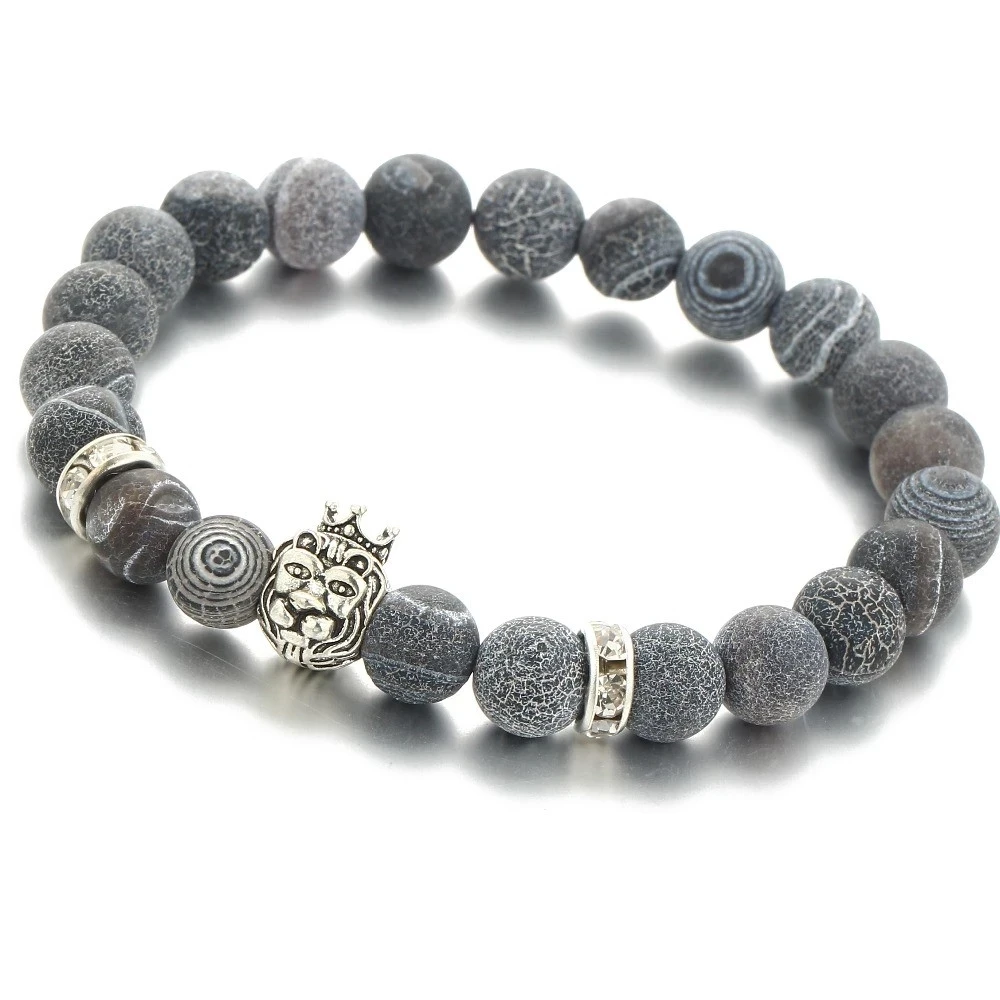 Wholesale Products Fashion Men Jewelry Zircon Crown Skull Agate Beads Lava Stone Bracelets