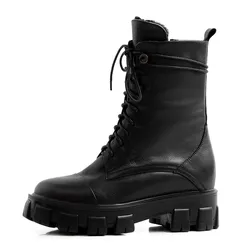 Pure wool snowshoes for women leather thick-soled lace-up boots for women plus size 40 41-43 cowhide medium boots for women