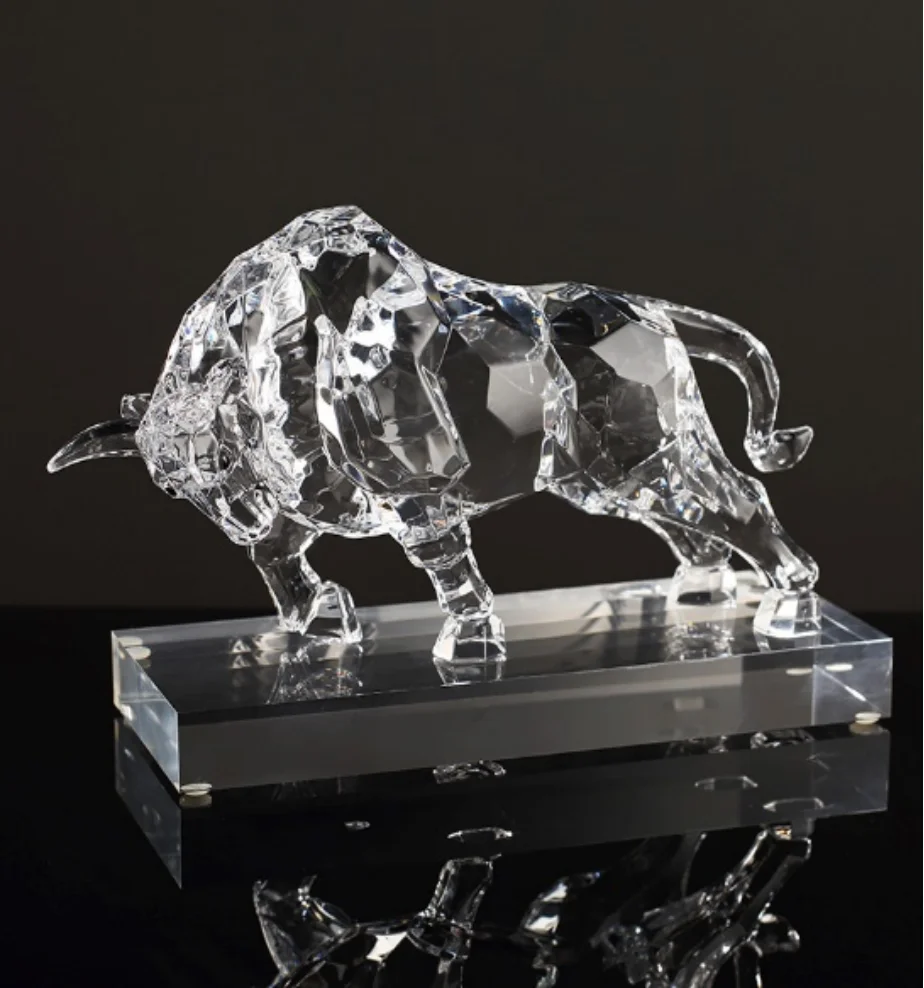 Home Decor Animal Model Crystal Figurine Statues Glass Bull Award 3d Souvenir Gift Package Etching Folk Art Transparent 1 Color
