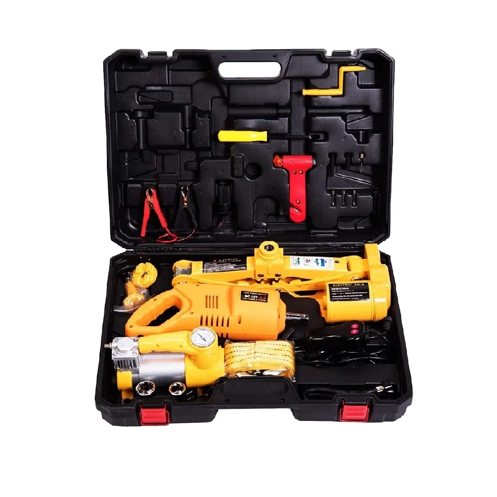 DC12V 2T/3.0T(6600 lbs) Electric Scissor Jack and Electric Impact Wrench and Inflator Pump 3-in-1 Car Repair Tool Kit