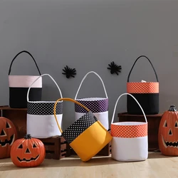Decoracion Halloween Basket Kid Trick or Treat Bag Candy Polka Dot Orange Halloween Bucket
