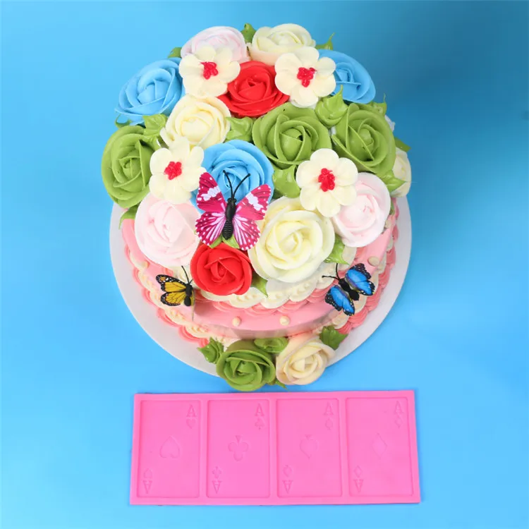 
Wholesale A Poker Cookie Chocolate Gum Paste Silicone Mold Playing Cards Cake Border Fondant Decor Mold Kitchen Baking Tool 