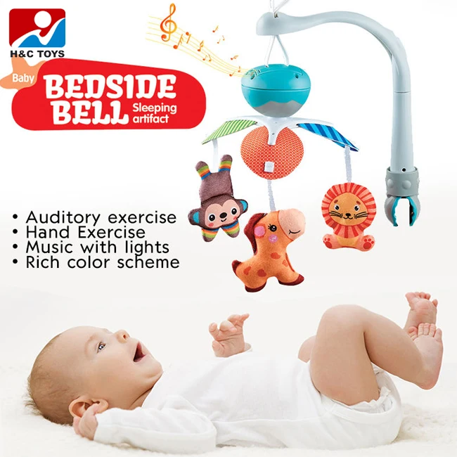 Infant soft cotton cartoon animal hanging toys sleeping bedside bell toy baby crib mobile with music