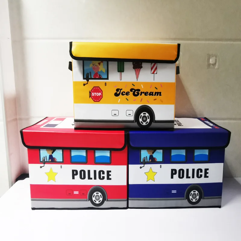 Y60 School Bus Treasure Box Foldable Chest Storage Box Cubes Organizer Collapsible Toy Chest with Lid Truck Toy Storage Box