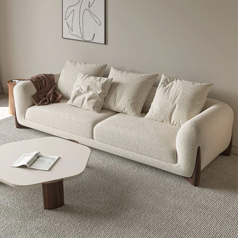 Soft Round Modern Couch Simple Sofa Minimalist Cashmere White Sofa with European Ash Foot