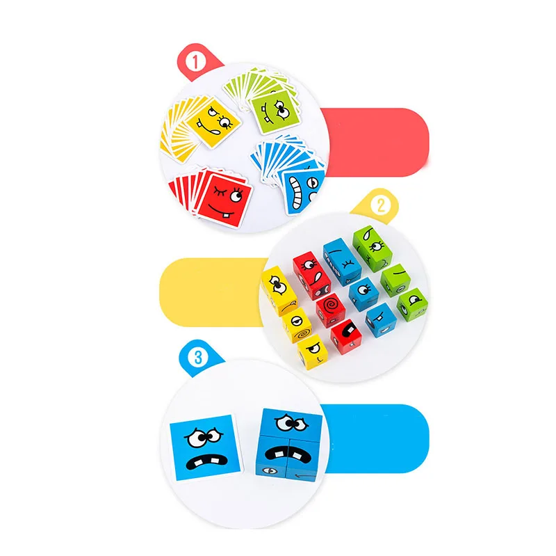 2022 Yicheng Wooden Cube Children Montessori Training Game Wooden Expression Puzzle Building Blocks Face Changing Cube Magic