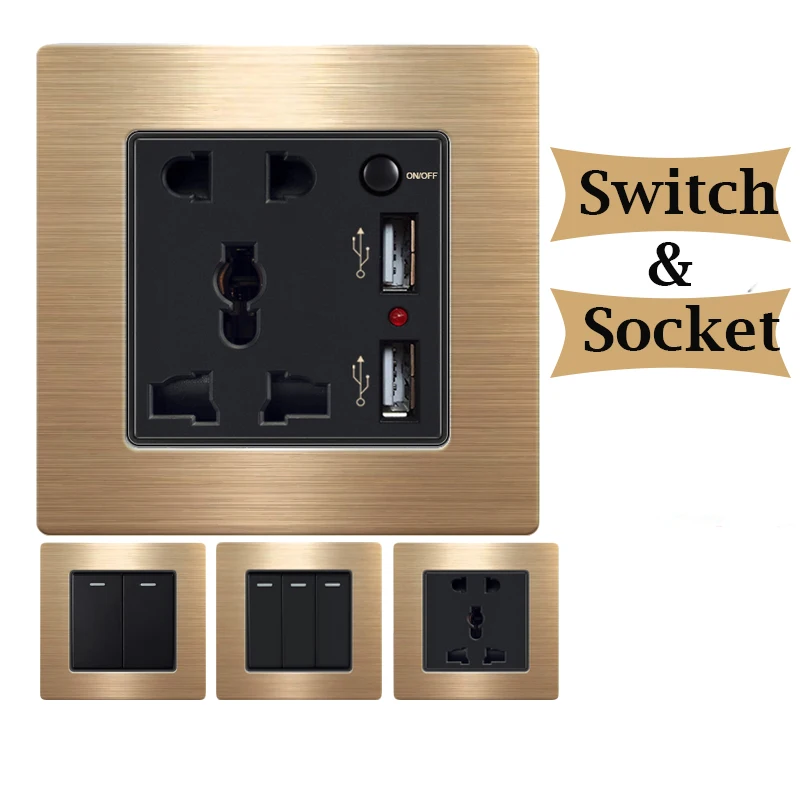 1 2 3 gang push button light switch house use electric wall switches and sockets 250V