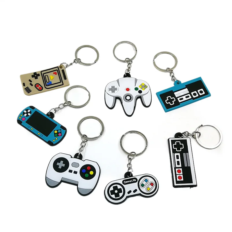 Wholesale 2D Rubber Keychain Game Controller Key Ring Gamepad Joystick Cartoon Key Holders Fit Kids Children Keys Trinkets