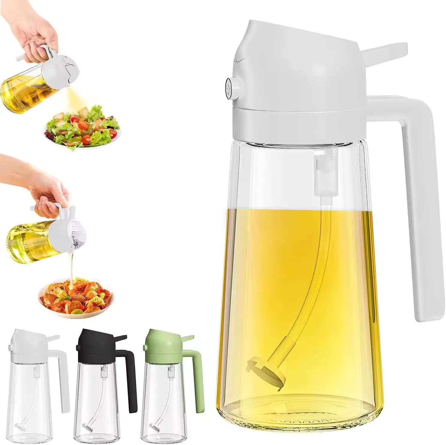 Multifunction 2 in 1 Refillable Empty Glass Bottle 470ml Kitchen Mist Oil Spray Bottle For Condiment Soy Sauce