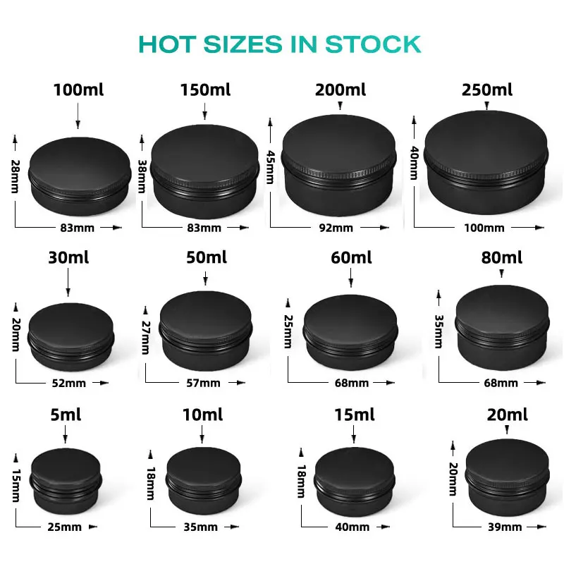 Packing Tin Can Boxes Metallic Packaging Container Jar for Cream Black Round Metal with Lid Aluminum Cosmetic Silver Round Shape
