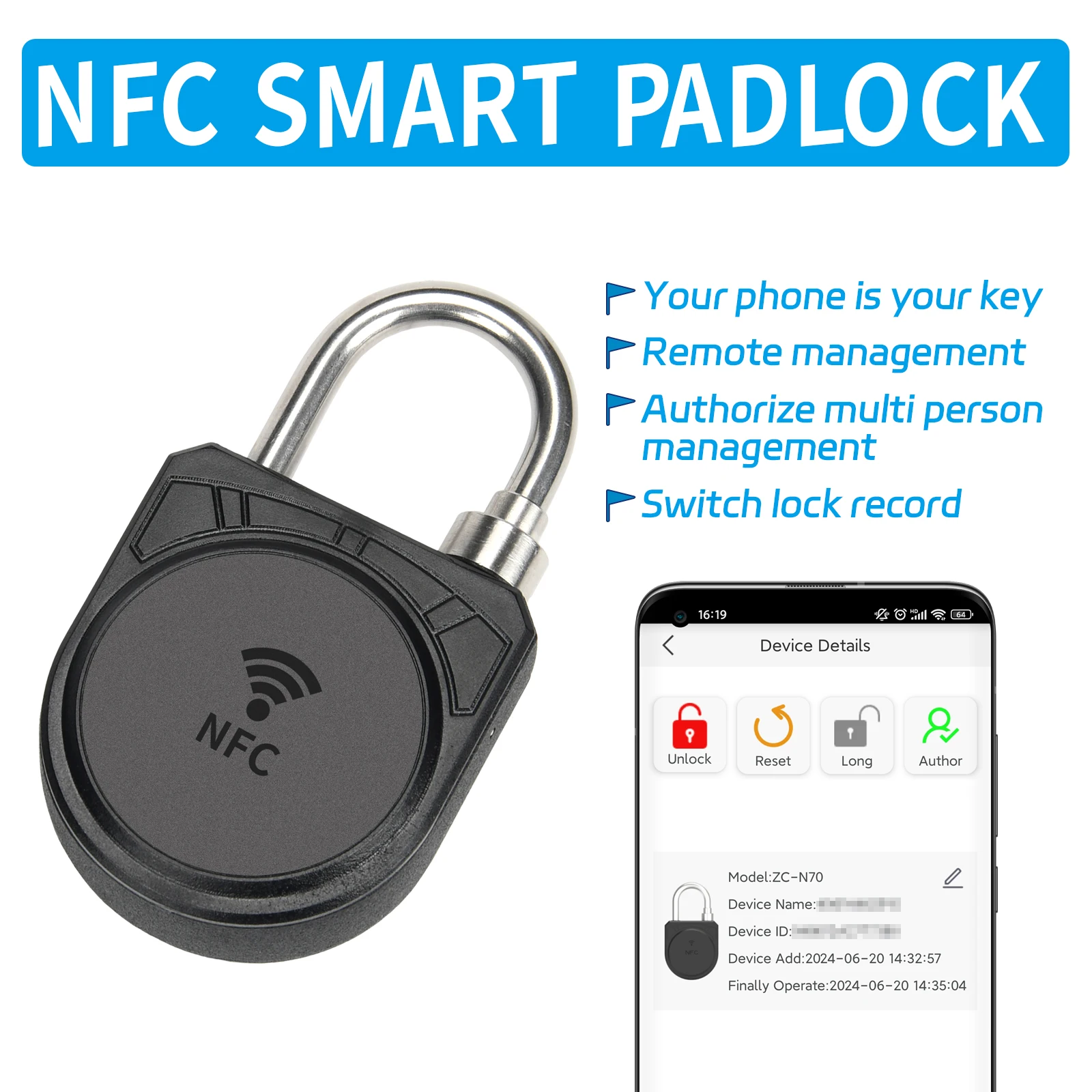 Безбатарейный замок NFC умный без ключа водонепроницаемый наружный стальной металлический