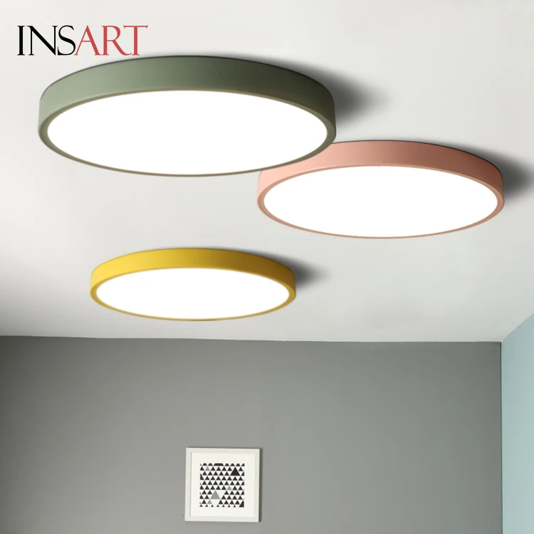  Hot Sale Nordic Simple Style Bedroom Round Shape Iron Acrylic Macaron Led Ceiling