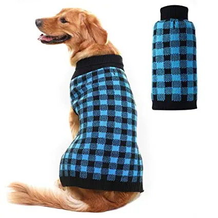 Warm Cute Pet Puppy Jumper Blue Plaid Knitwear Apparel pet sweater dog clothes Pet Dog Sweater