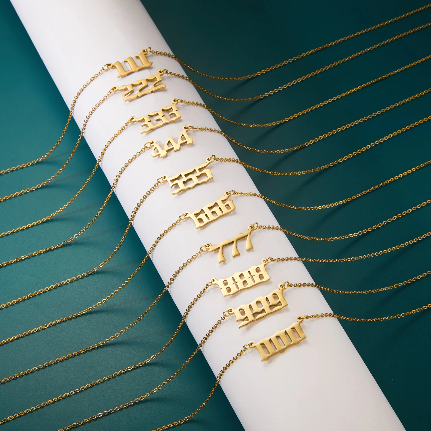 Customized Letters Necklace 111 222 333 444 555 666 777 888 999 000 Angel Lucky Number Stainless Steel Clavicle Chain Necklace