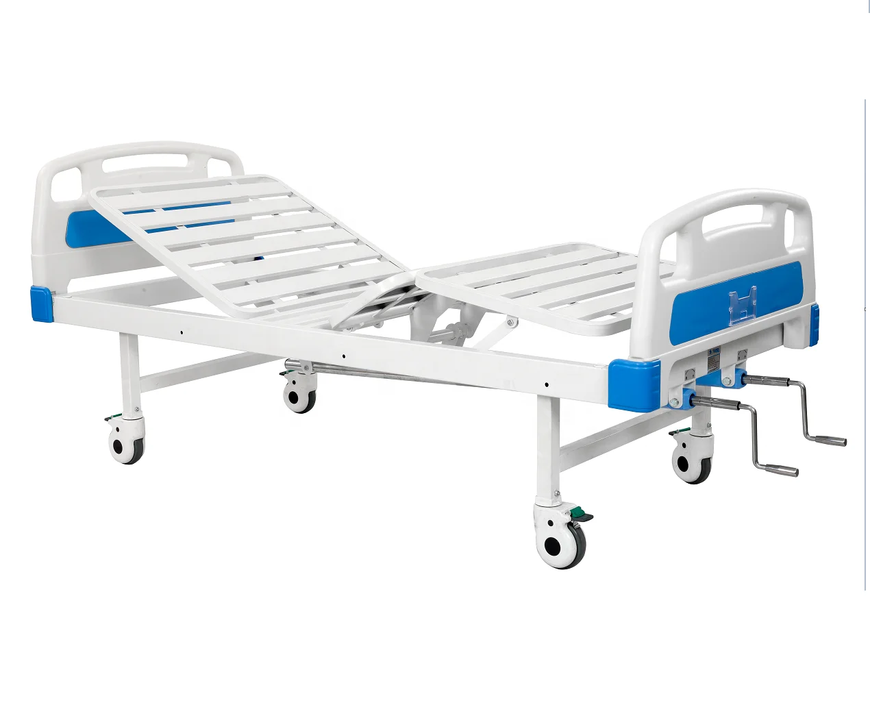 MT MEDICAL high quality 2 cranks double-functions mobile manual hospital patient beds