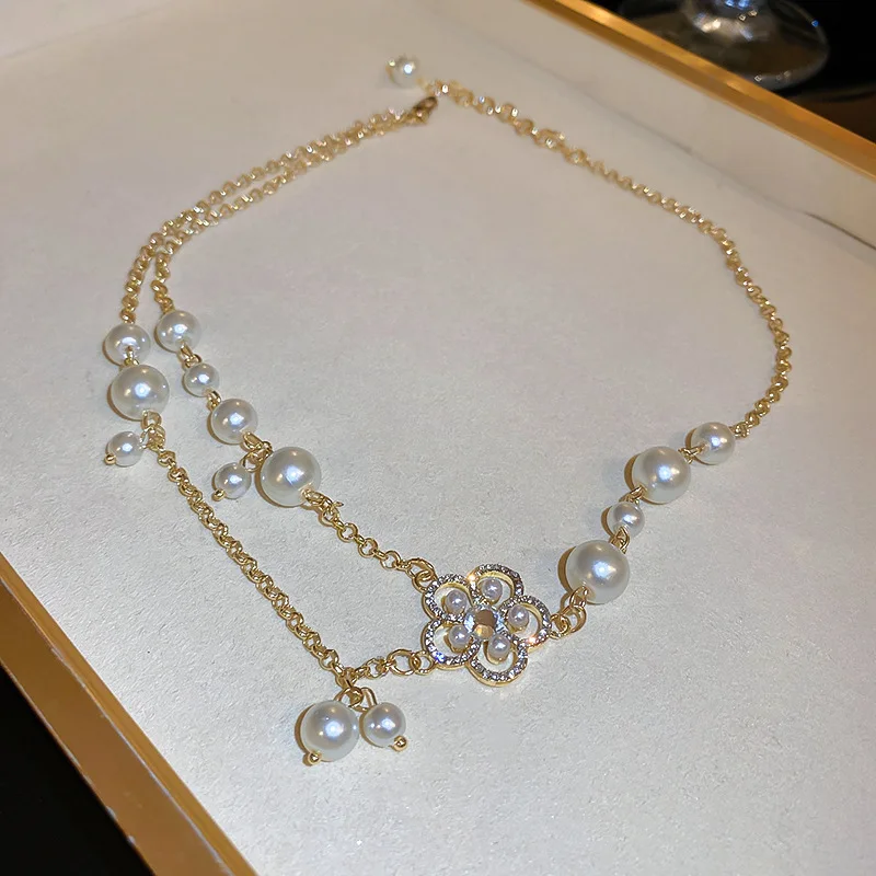 French Retro Flower Perl Necklace Women Luxury Gold Plated Jewerly Necklace Oyster Pearl Necklace Freshwater Jewelry